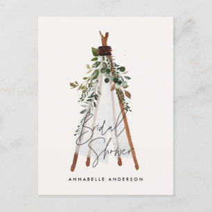 Invitation Carte Postale Teepee feuillage moderne jardin bohème élégant