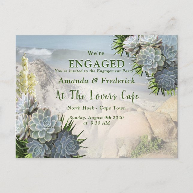 Invitation Carte Postale Teintes succulentes de bleus pâles Engagement (Devant)