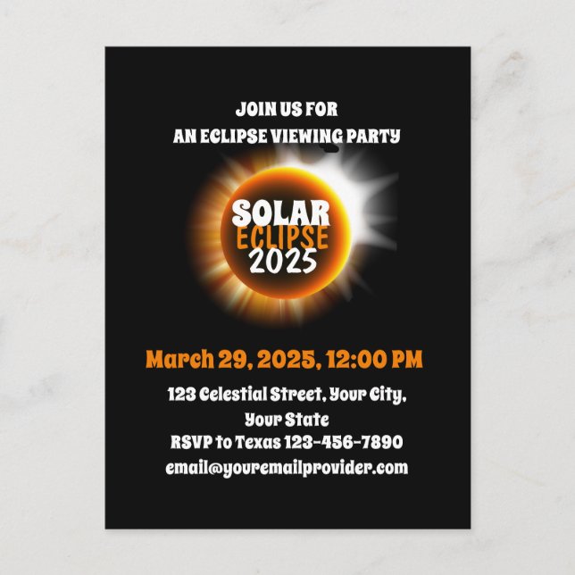 Invitation Carte Postale Témoin d'Eclipse solaire partielle 3/29/2025 USA (Devant)