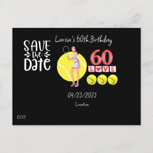 Invitation Carte Postale Tennis 60e anniversaire pour femme joueur
