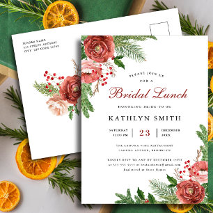 Invitation Carte Postale Terracotta Floral Pine Bough Vert Déjeuner nuptial