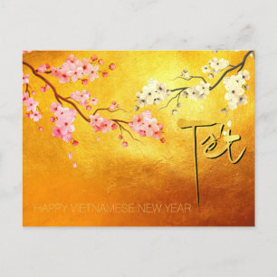 Invitation Carte Postale Tet Hoa Anh Dao Blossom Vietnamien Nouvel An Or P