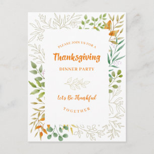 Invitation Carte Postale Thanksgiving Autumn Folie Watercolor Line Art