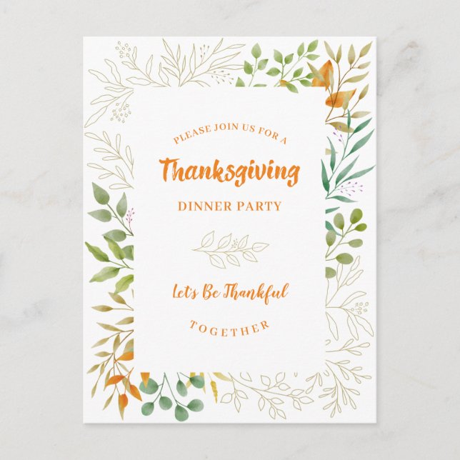 Invitation Carte Postale Thanksgiving Autumn Folie Watercolor Line Art (Devant)