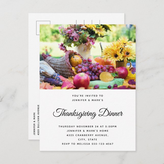 Invitation Carte Postale Thanksgiving Holiday Autumn Harvest Table (Devant / Derrière)