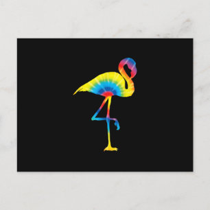 Invitation Carte Postale Tie Dye Flamant rose arc-en-ciel Imprimer Oiseau A