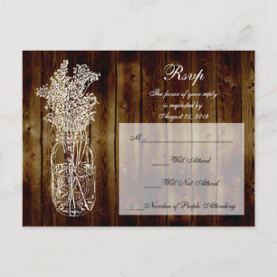 Invitation Carte Postale Timbre Mason Jar RSVP sur plaque en bois foncé