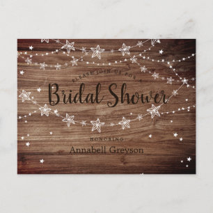 Invitation Carte Postale Tissu de bois rustique avec étoiles en ficelle pou