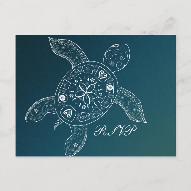 Invitation Carte Postale Tortue de mer d'Hawaii Blanc Turquoise Beach Maria (Devant)