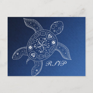 Invitation Carte Postale Tortue de mer hawaïenne Bleu Blanc Mariage sur la 