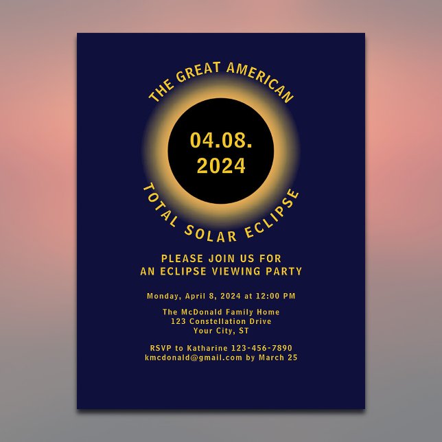 Invitation Carte Postale Total Solaire Eclipse 2024 Viewing Party (Add details of your event to personalize)