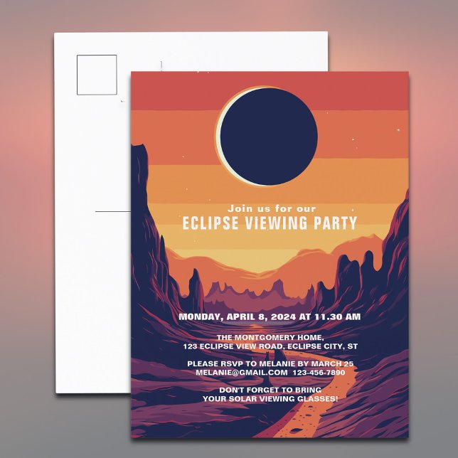 Invitation Carte Postale Total Solaire Eclipse 4.8.2024 Pittoresque Viewing (Personalize with your event details)