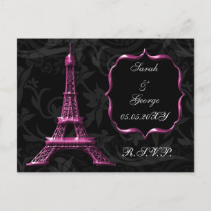 Invitation Carte Postale tour Eiffel rose Mariage français rsvp