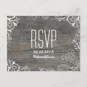 Invitation Carte Postale tourbillons fleuris dentelle mariage campagnard RS