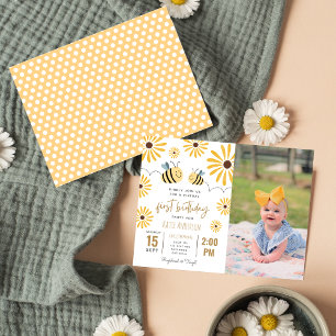 Invitation Carte Postale Tournesol de l'abeille jaune Virtuel Premier anniv