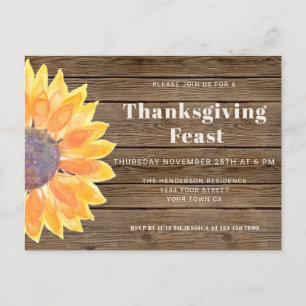 Invitation Carte Postale Tournesol Grange Wood Thanksgiving Dîner Invitatio