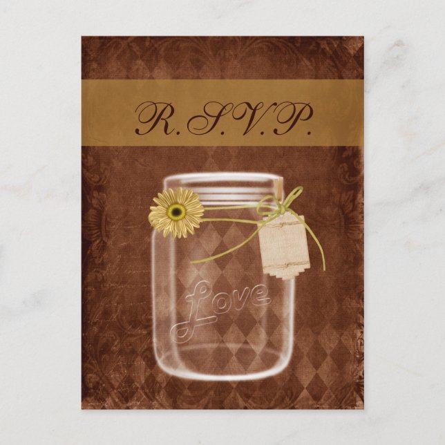 Invitation Carte Postale tournesol rustique mason jar mariage rsvp (Devant)
