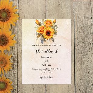 Invitation Carte Postale Tournesols de mariage rustiques jaunes