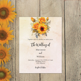 Invitation Carte Postale Tournesols de mariage rustiques jaunes