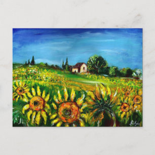 INVITATION CARTE POSTALE TOURNESOLS ET CAMPAGNE PAYSAGE DE TOSCANE