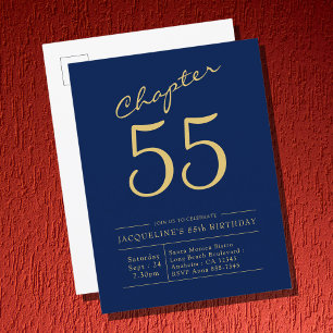 Invitation Carte Postale Toute année Blue Gold Script Anniversaire