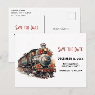 Invitation Carte Postale Train à vapeur vintage Noël Enregistrer la date