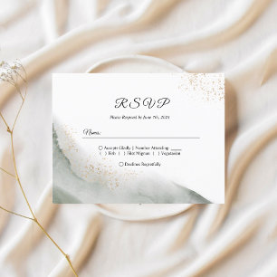 Invitation Carte Postale Traits de pinceau aquarelle verte et or abstraits 