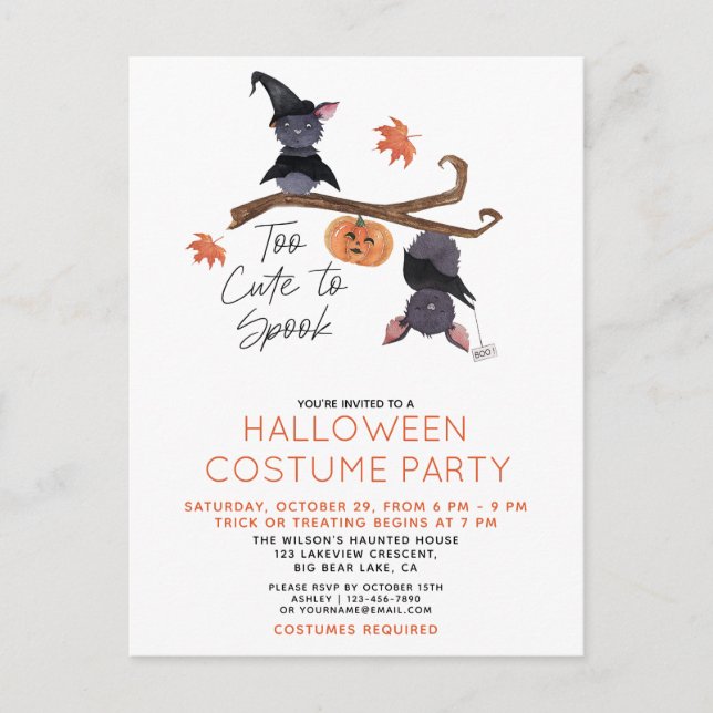 Invitation Carte Postale Trop mignon pour parler Halloween Costume Party (Devant)