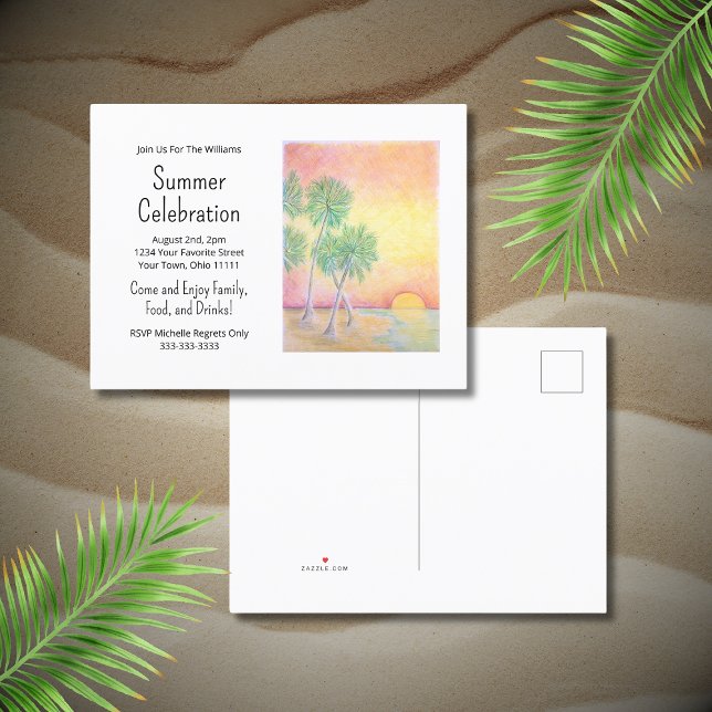 Invitation Carte Postale Tropical Beach Sunset Summer Party (Créateur téléchargé)