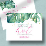 Invitation Carte Postale Tropical Luau 50e anniversaire du budget de la fêt<br><div class="desc">Cette carte postale tropicale à thème 50e anniversaire est parfaite pour votre évènement économique. Le design présente des feuilles de palmiers monstères d'origine couleur aquarelle de Victoria Grigaliunas. Les mots "Tropic Like It's Hot" sont placés dans une typographie manuscrite tendance, dans des tons turquoise et rose. Personnalisez avec le nom...</div>
