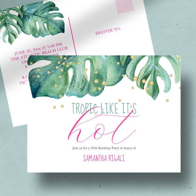 Invitation Carte Postale Tropical Luau 50e anniversaire du budget de la fêt (Tropical Luau 50th Birthday Party Budget Invitation Postcard)