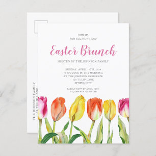 Invitation Carte Postale Tulipes florales colorées Brunch de Pâques