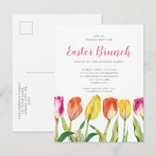 Invitation Carte Postale Tulipes Florales Colorées Brunch de Pâques