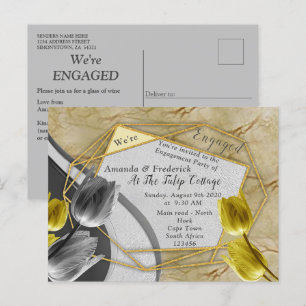 Invitation Carte Postale Tulipes gris et jaune sur la texture.