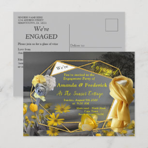 Invitation Carte Postale Tulipes gris et jaunes, marguerites au coucher du 