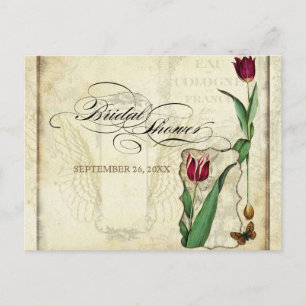 Invitation Carte Postale Tulipes vintages Angel ailes tourbillon Thé taché 