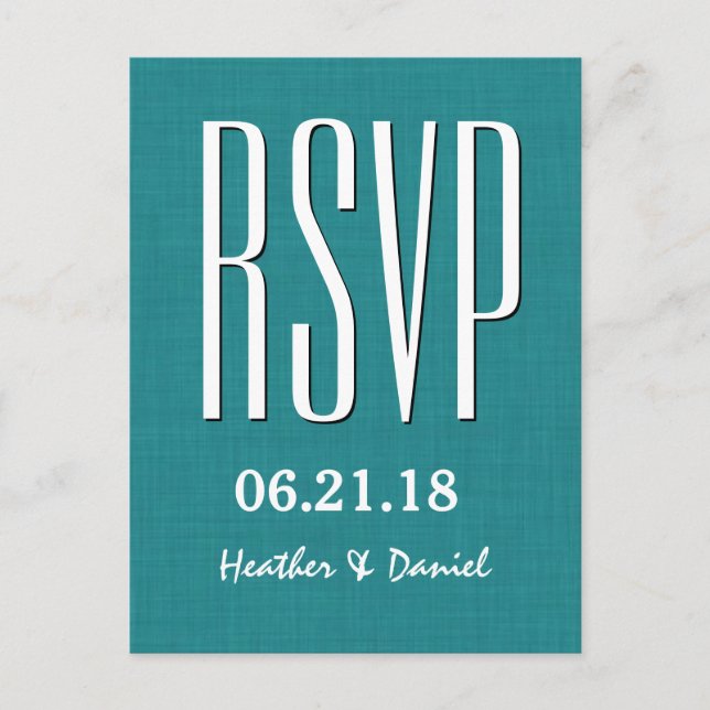 Invitation Carte Postale Turquoise et blanc Moderne RSVP Mariage Réponse V7 (Devant)