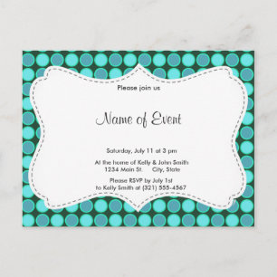 Invitation Carte Postale Turquoise et pois vert