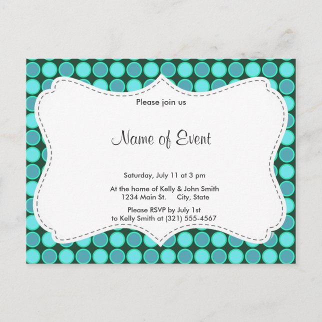 Invitation Carte Postale Turquoise et Pois verts (Devant)