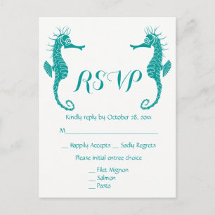 Invitation Carte Postale Turquoise sarcelle réponse licorne de mer plage na