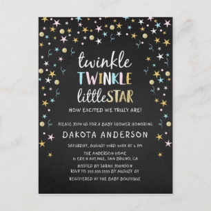 Invitation Carte Postale Twinkle Little Star Confetti & Chalk Baby shower