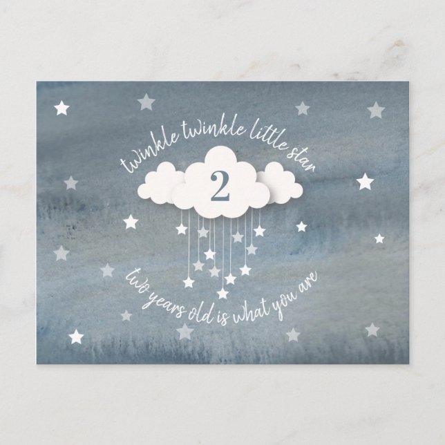 Invitation Carte Postale Twinkle Twinkle Little Star Aquarelle Anniversaire (Devant)