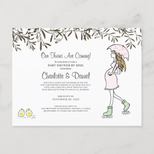 Invitation Carte Postale Twins Grossesse maman enceinte avec parapluie