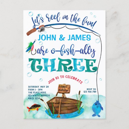 Invitation Carte Postale Twins O Fish Ally Peche A Theme 3e Anniversaire Zazzle Fr
