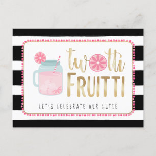 Invitation Carte Postale Twotti Fruitti Citron rose Noir + Blanc Anniversai