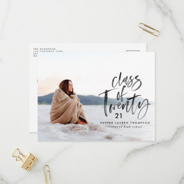 Invitation Carte Postale typographie aquarelle moderne diplôme photo invita (Devant/Arrière en situation)