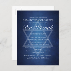 Invitation Carte Postale Typographie bleu moderne Bat mitzvah officiel