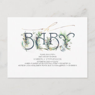 Invitation Carte Postale Typographie de la verdure et de l'or Baby shower m