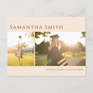 Invitation Carte Postale Typographie moderne Beige Simple 2 Photo Graduatio