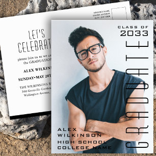 Invitation Carte Postale Typographie moderne Guy Photo Graduation minimalis